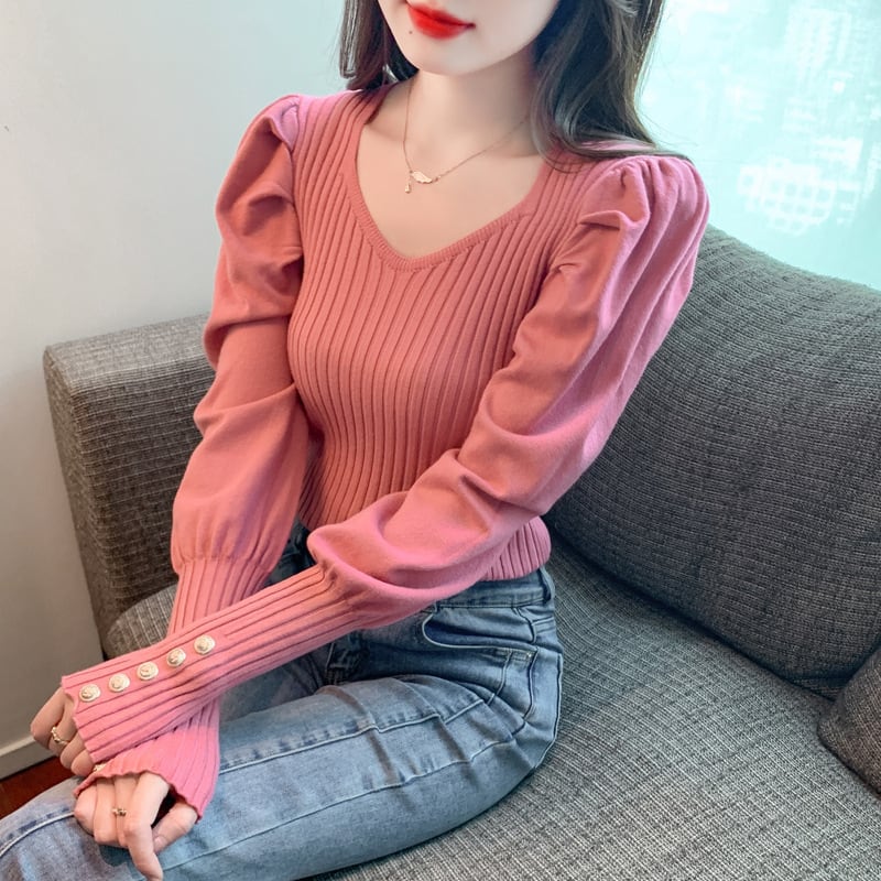【tops】無地ニットトップス　M26208