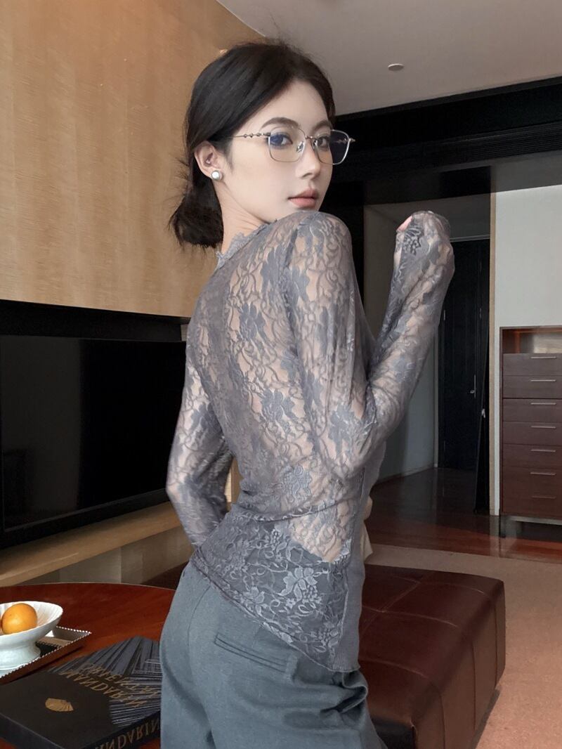 【tops】レース切り替えニットトップス　M27945