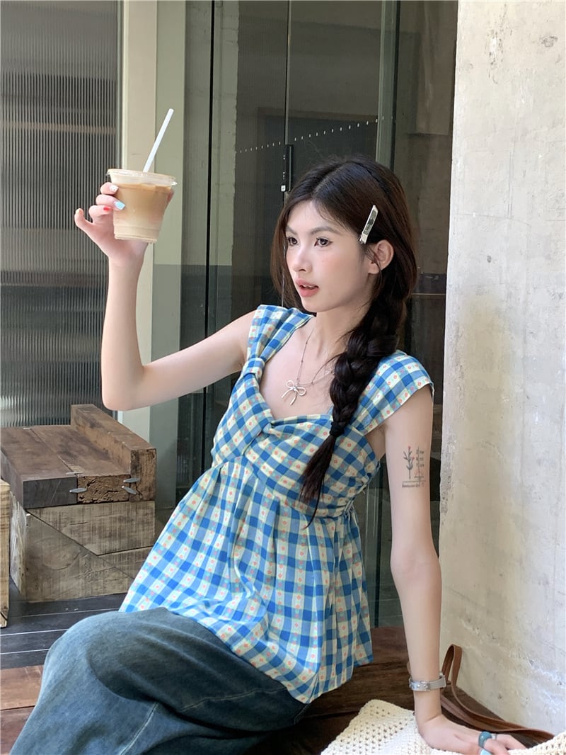 【tops】チェック柄トップス　M25051