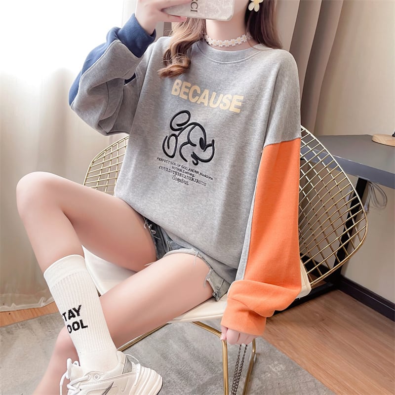 【tops】キュート長袖配色パーカーF6234