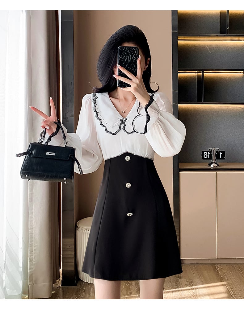 【dress】レース切り替えワンピース　M27427