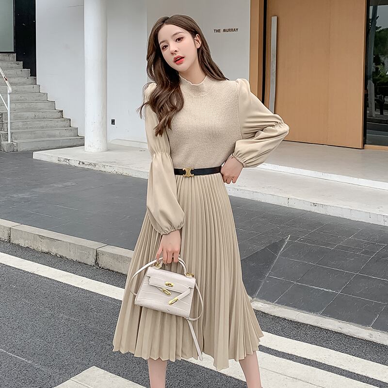 【dress】高級感 秋気質満点長袖高品質フランス風デザインワンピース G2235