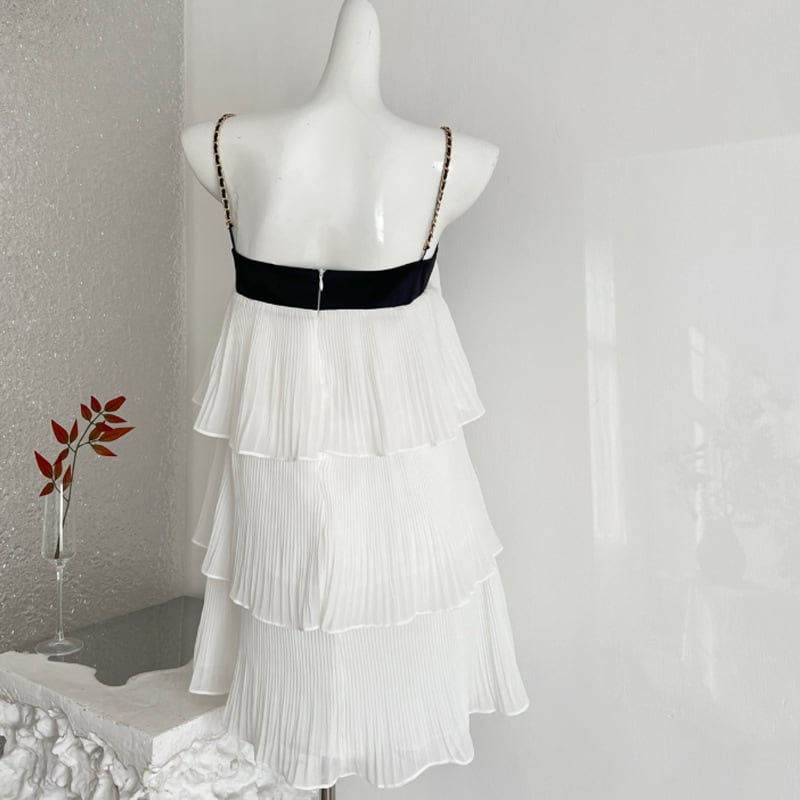 【dress】リボン付きティアードキャミワンピース Q8464