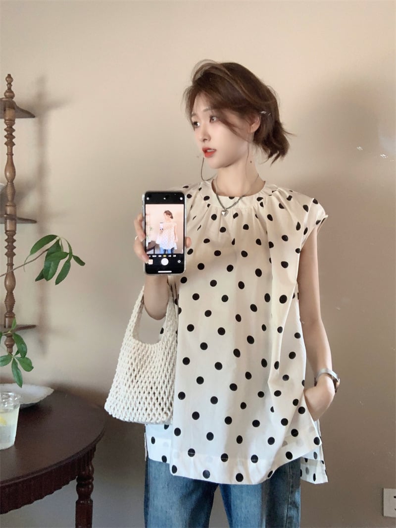 【tops】ドット柄トップス　M25034