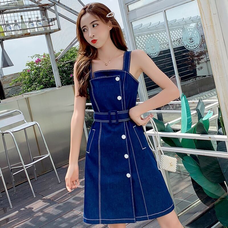【dress】不規則好感度UP!気質満点レトロデニムサロペットワンピース