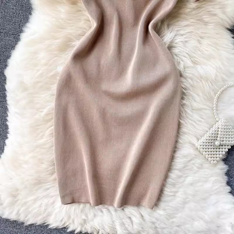 【dress】半袖体型カバーニットワンピースF7525