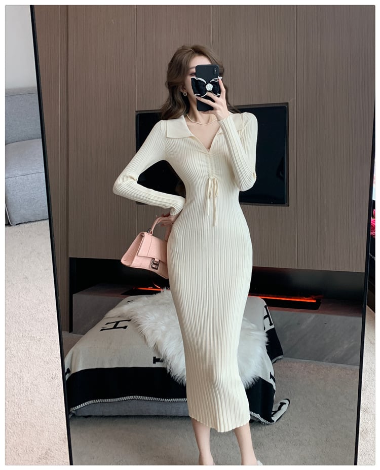 【dress】折り襟ニットワンピース　M18297