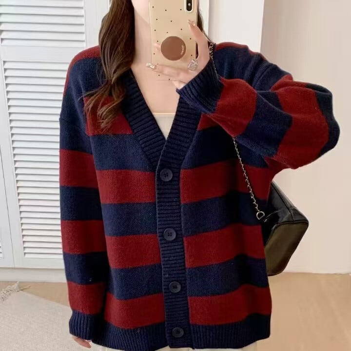 【outer】ボーダー柄ニットカーデ　M27359