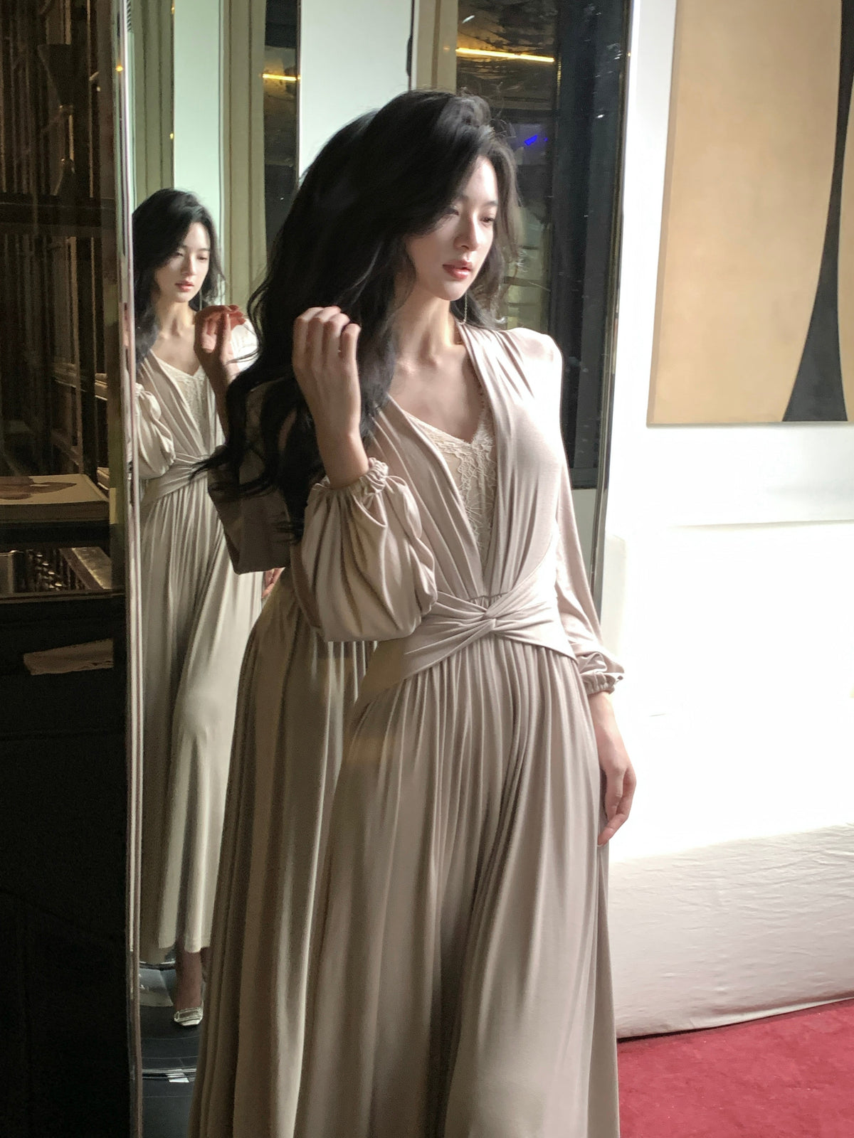【dress】レースドッキングロングワンピース　N3450