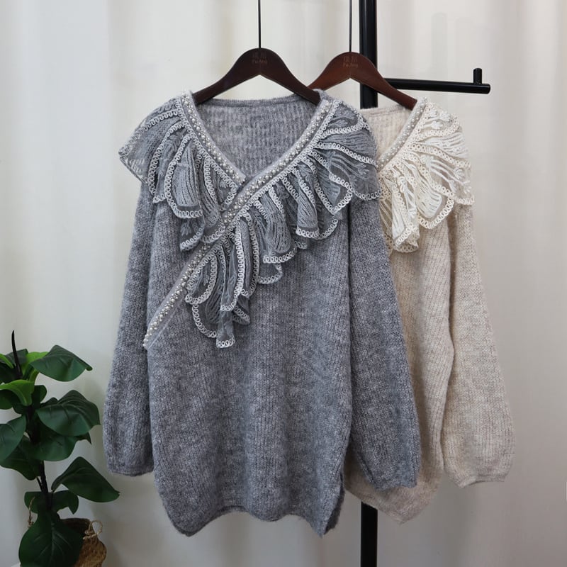 【tops】レース切り替えニットセーター　M26086