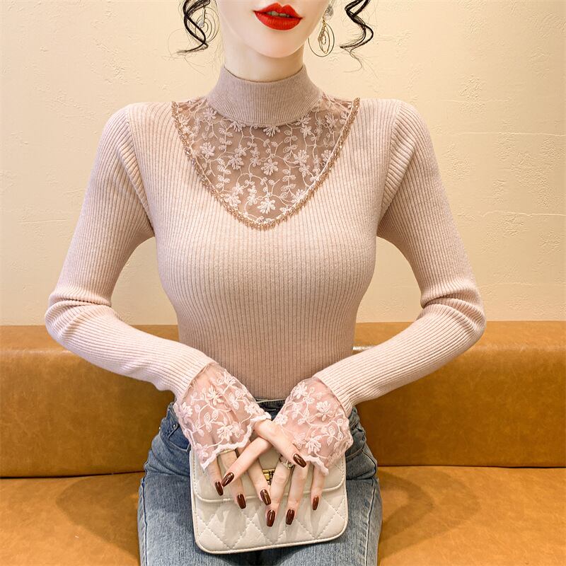 【tops】レースドッキングニットトップス　M28163