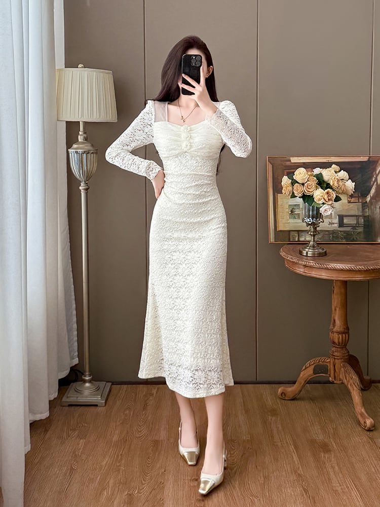 【dress】チュールドッキングレースワンピース Q7499
