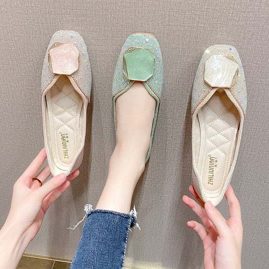 【shoes】3色スクエアトゥ履きやすいキラキラ合わせやすいフラットシューズF2655