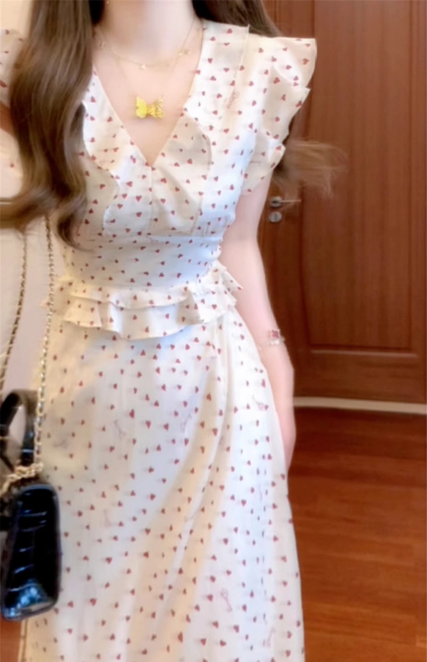 【dress】フリルハートプリントワンピース　N2980