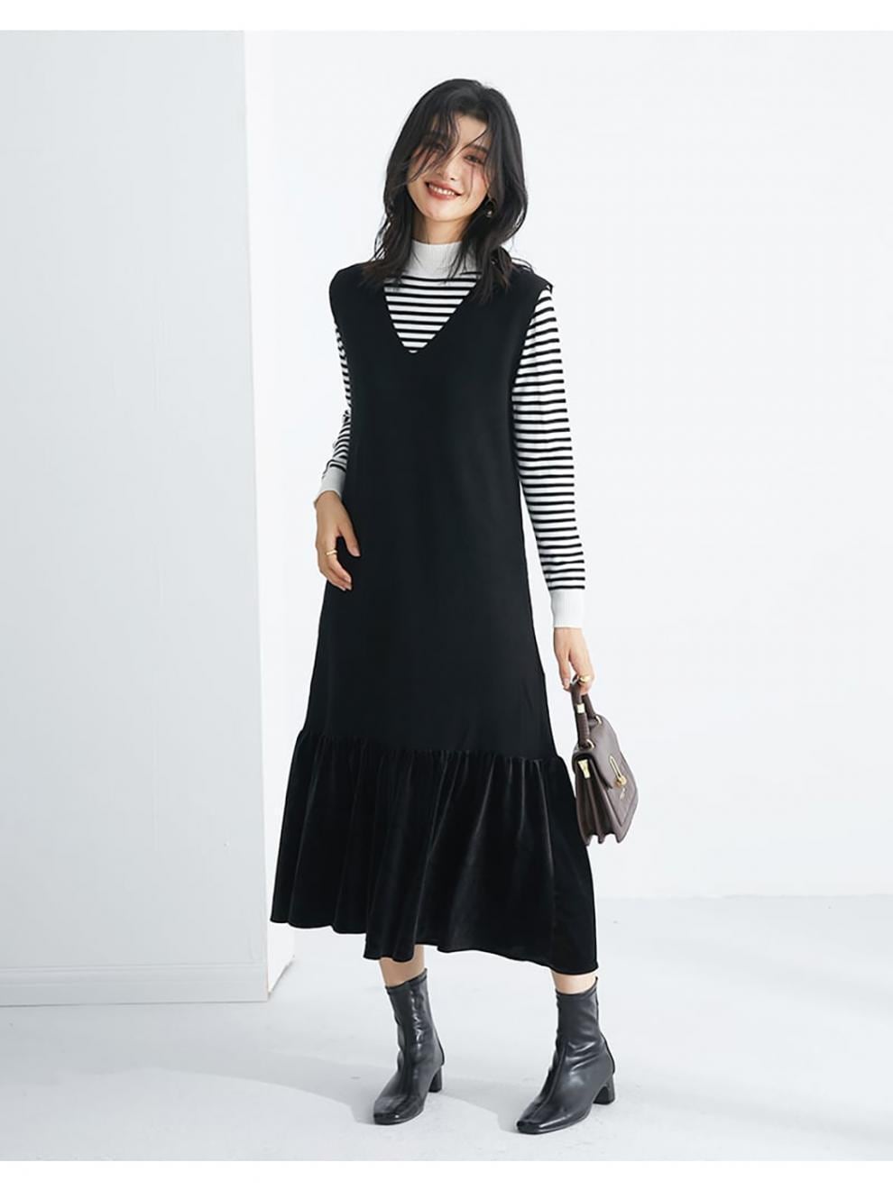【dress】ドッキングノースリーブワンピース　N2900