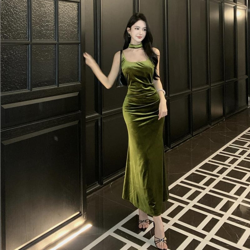 【dress】ベルベットロングキャミワンピース Q7717
