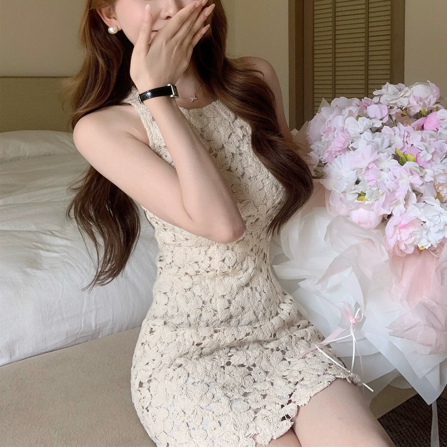 【dress】ノースリーブレースミニワンピース＆ロングワンピース　N3560