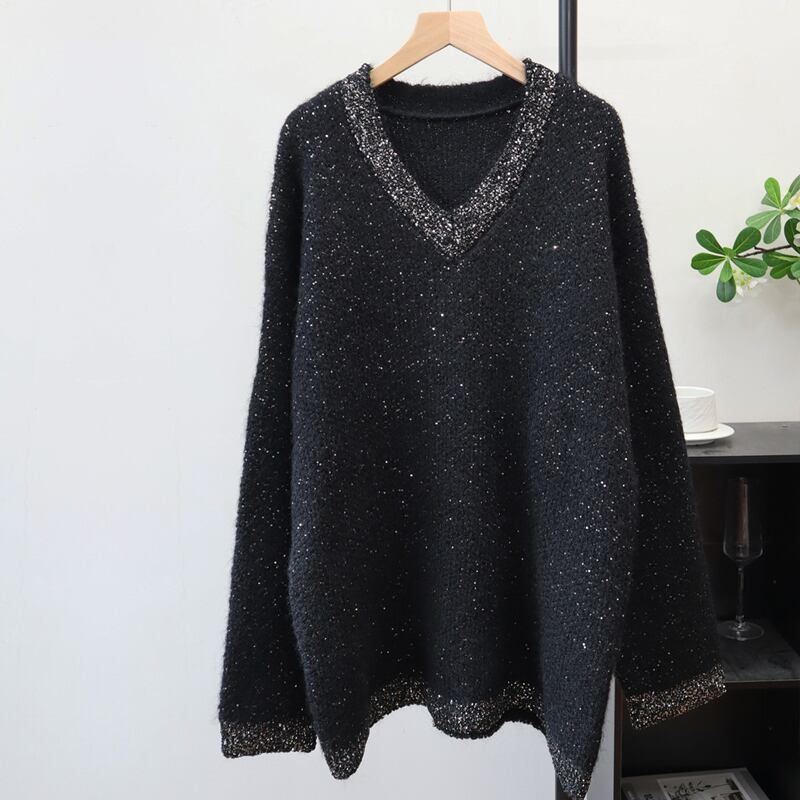 【tops】スパンコール付きニットトップス Q7435