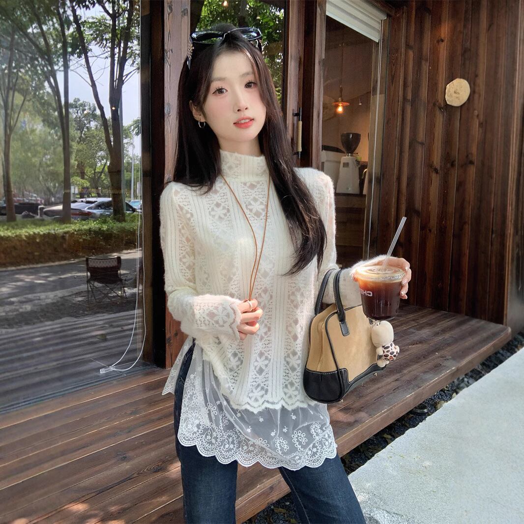 【tops】レース切り替ニットトップス　M27202