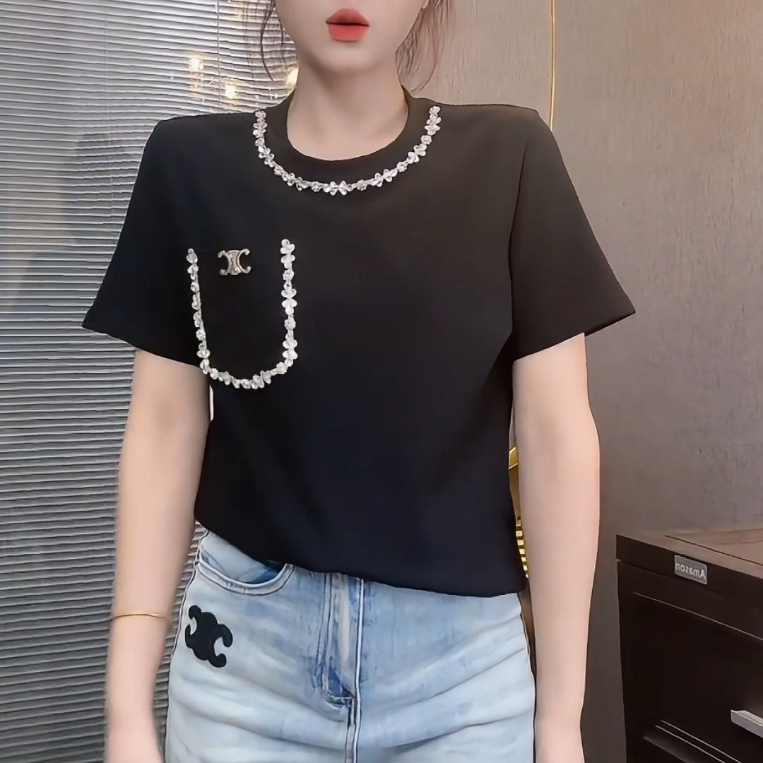 【tops】3色半袖ニットTシャツF7892