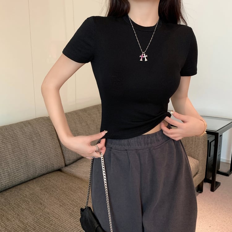 【tops】ラウンドネック半袖ＴシャツF7348