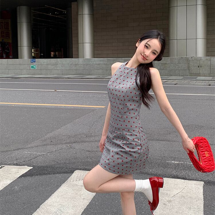 【dress】ノースリーブドット柄ワンピース　M30052
