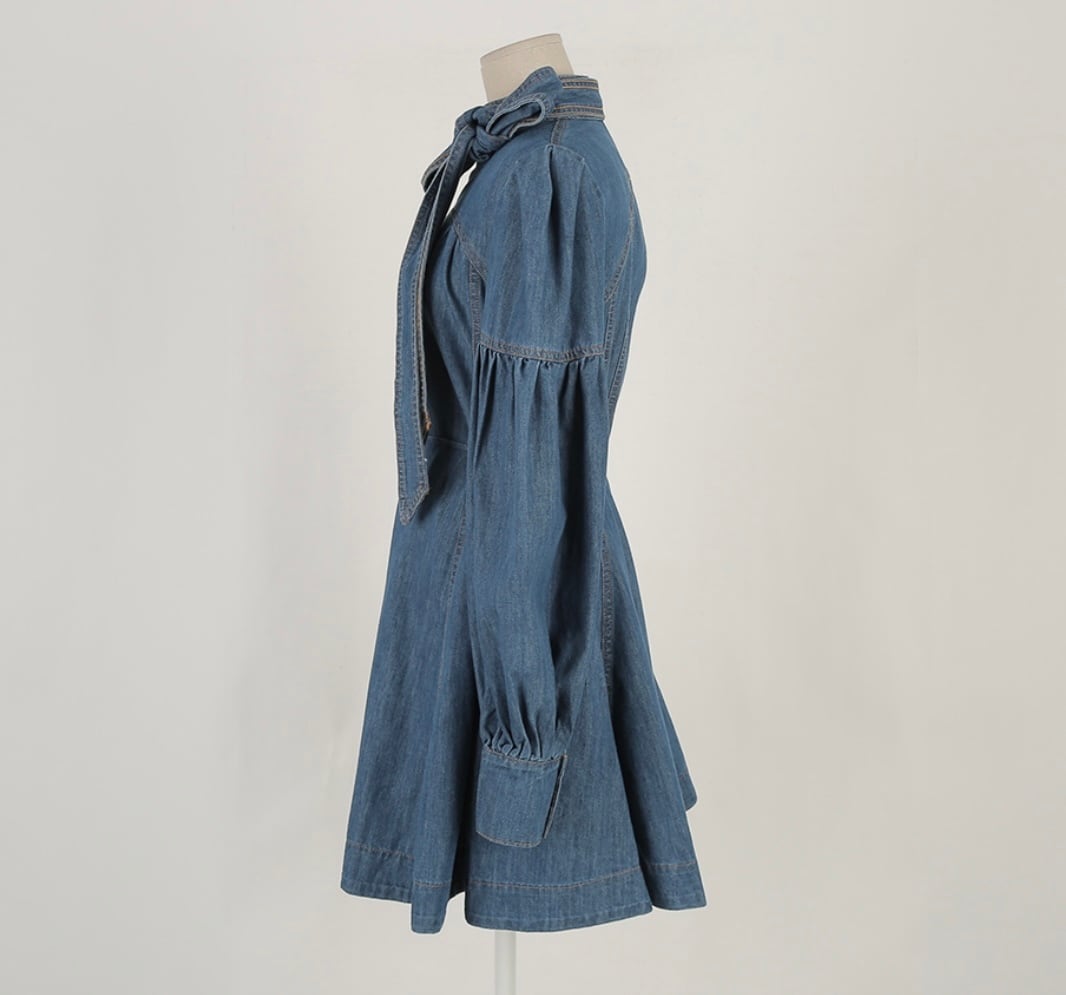 【dress】リボン付きデニムワンピース　M29769