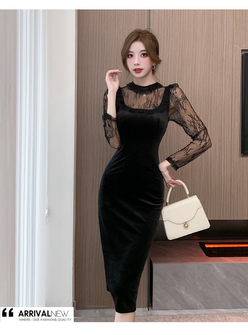 【dress】レースドッキングワンピース　M18487