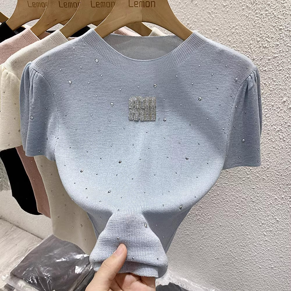 【tops】4色半袖ニットTシャツF7867