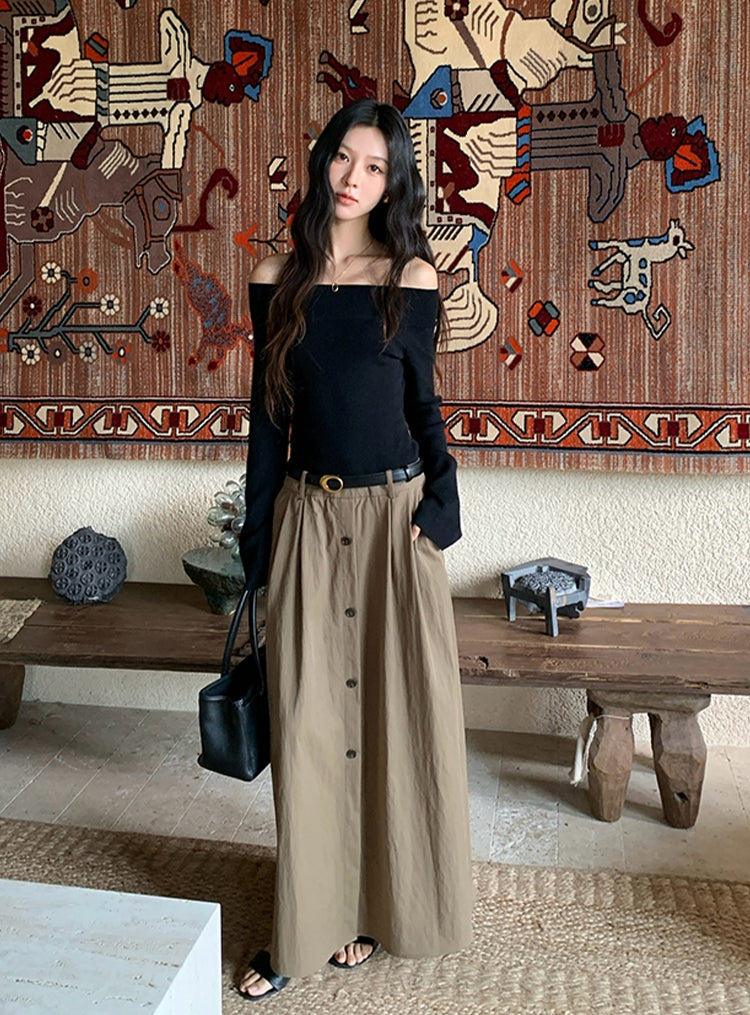 【dress】ベルト付きニットドッキングロングワンピース Q8926