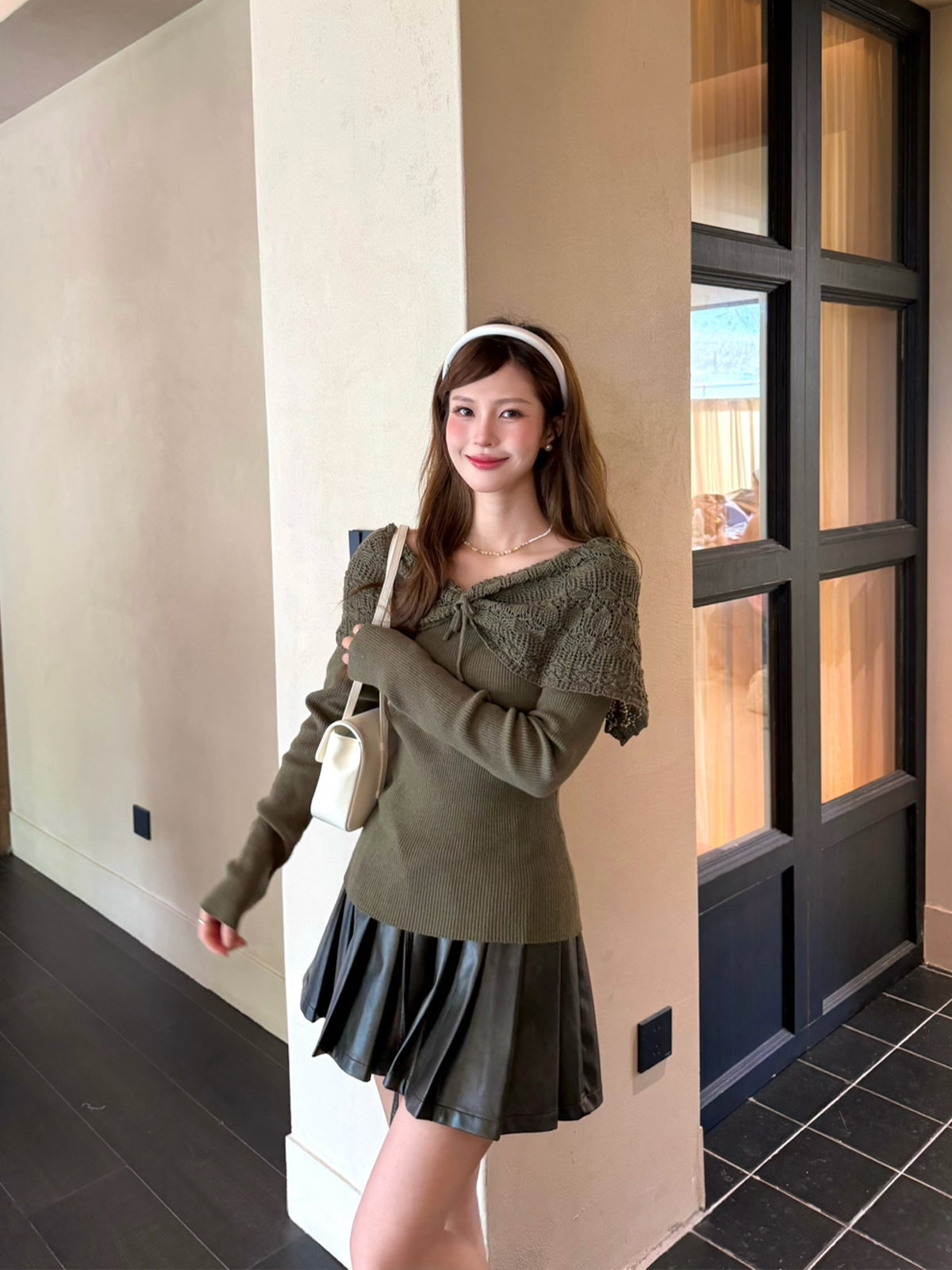 【tops】フェイクレイヤードニットトップス Q8937