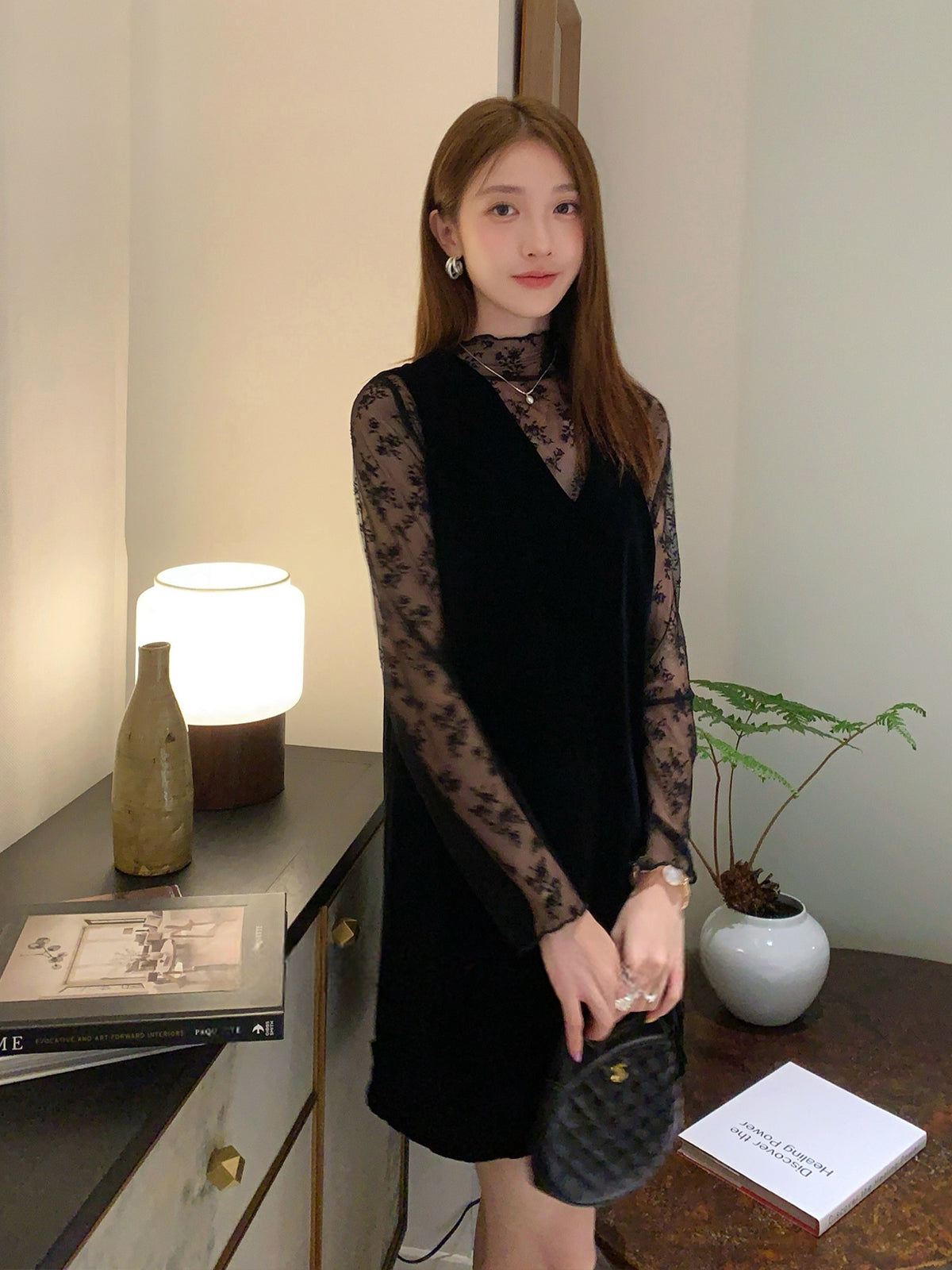 【set】レーストップス×ベストワンピースセット Q9036