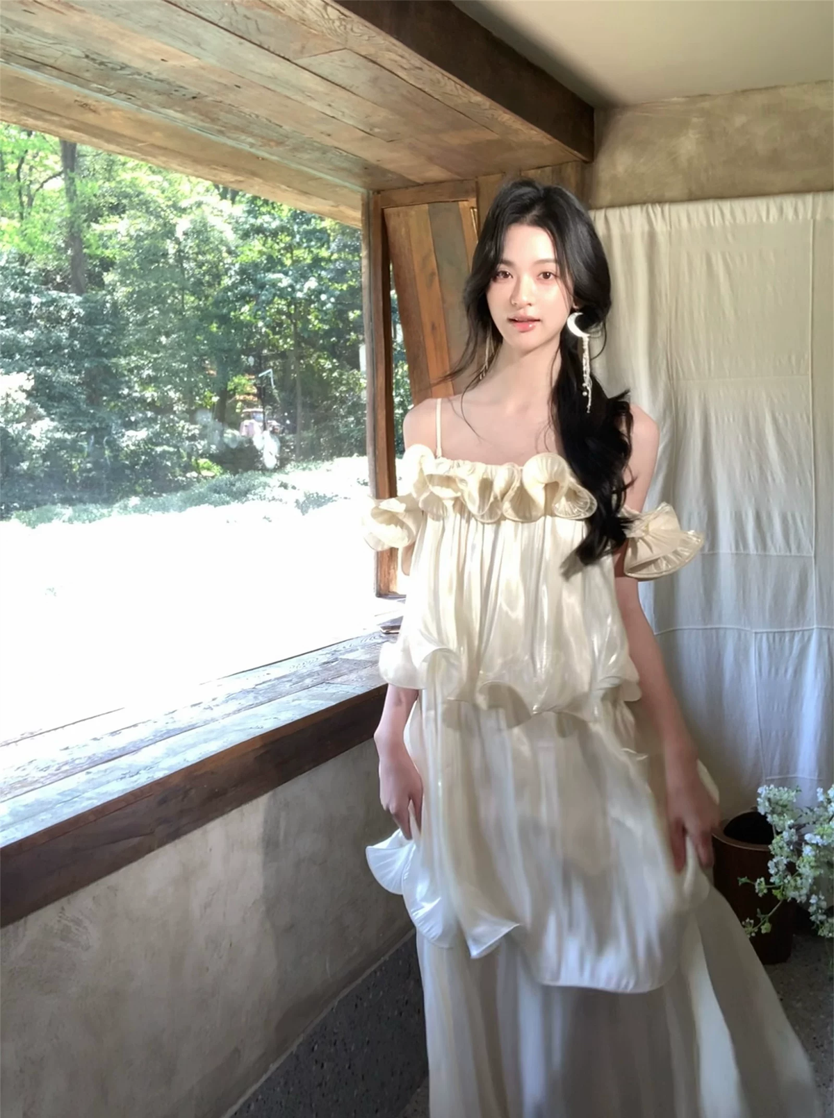 【dress】ギャザーフリルロングキャミワンピース Q8553