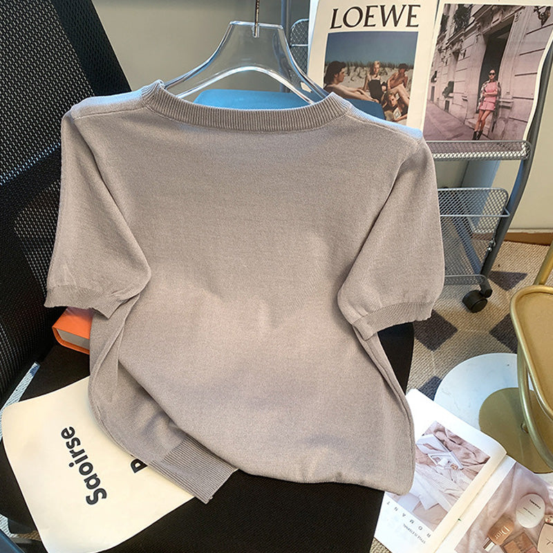 【tops】4色半袖ニットＴシャツF7788