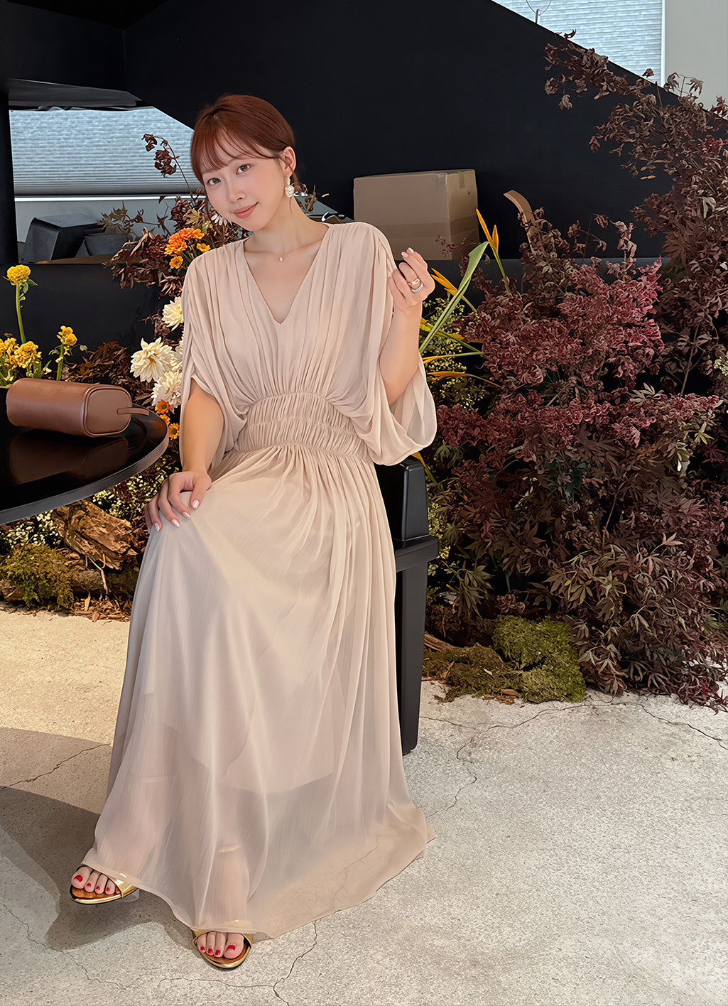 【dress】Vネックロングワンピース Q8756