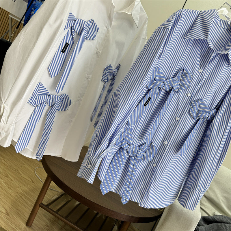 【tops】リボン付き長袖ブラウスF8235