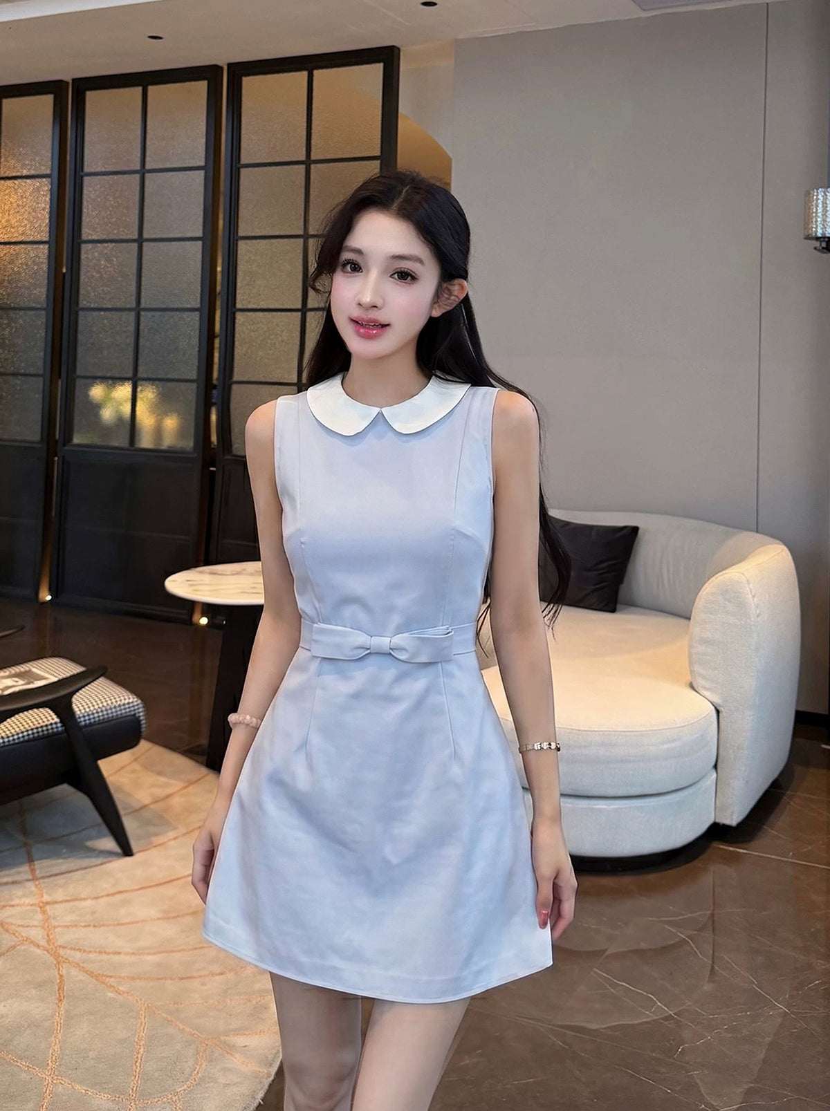 【dress】ノースリーブピーターパンカラーワンピース Q8742