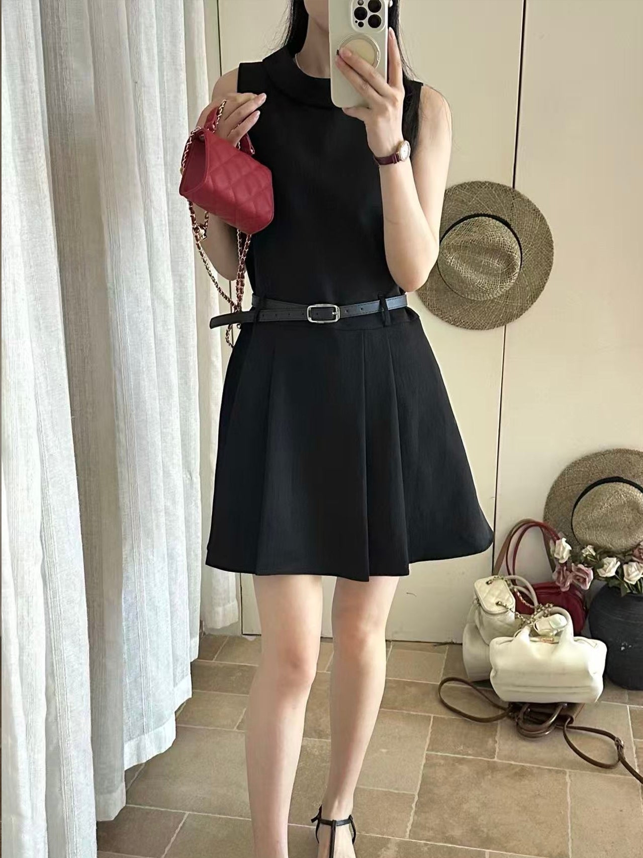 【dress】ベルト付きノースリーブワンピース Q8711