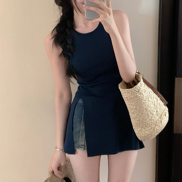 【tops】3色スリットタンクトップF7585