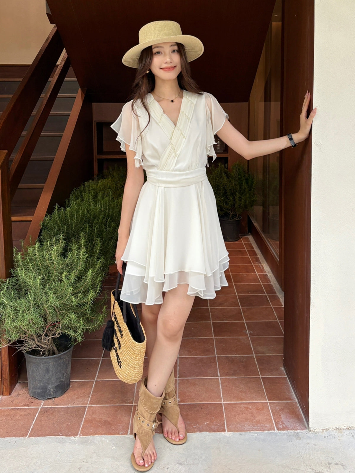 【dress】フラッタースリーブワンピース Q8705
