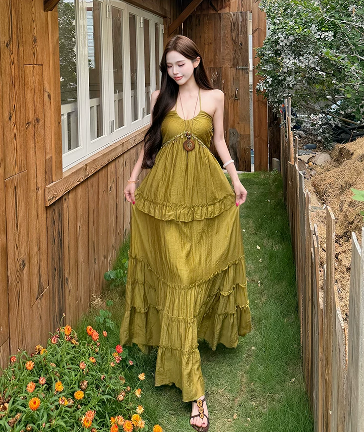 【dress】ホルターネックロングワンピース Q8534