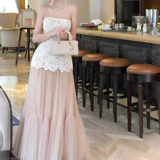 【set】レースベアトップ×チュールスカートセット     N3584