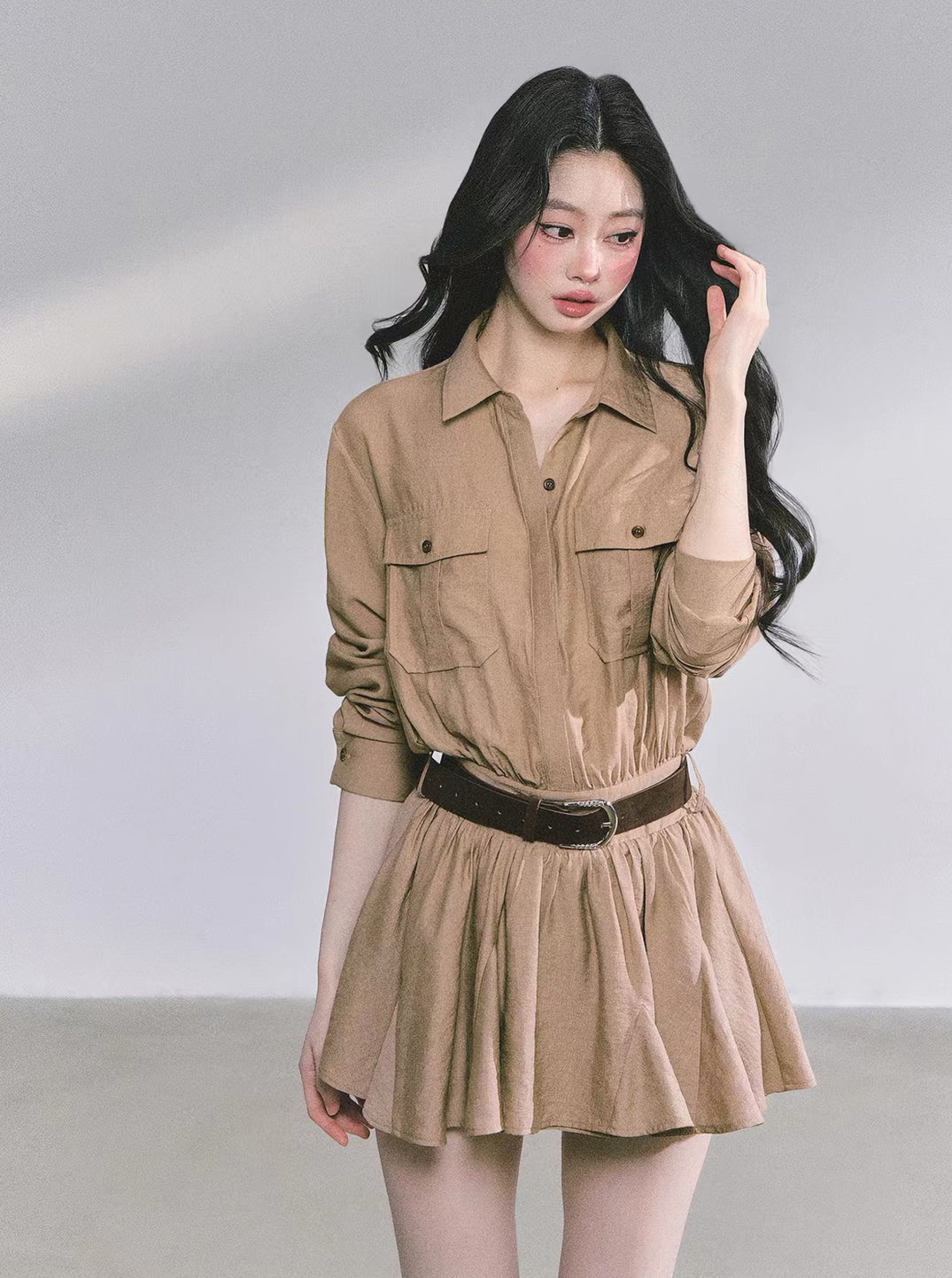 【dress】ストール付きAラインワンピース Q8905