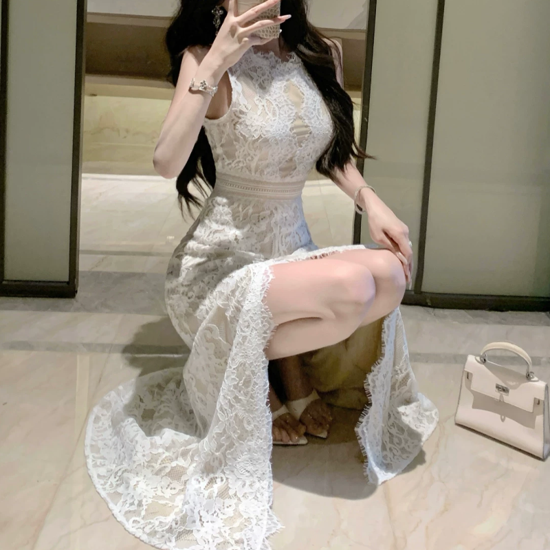 【dress】バックオープンスリットレースワンピース　M32516
