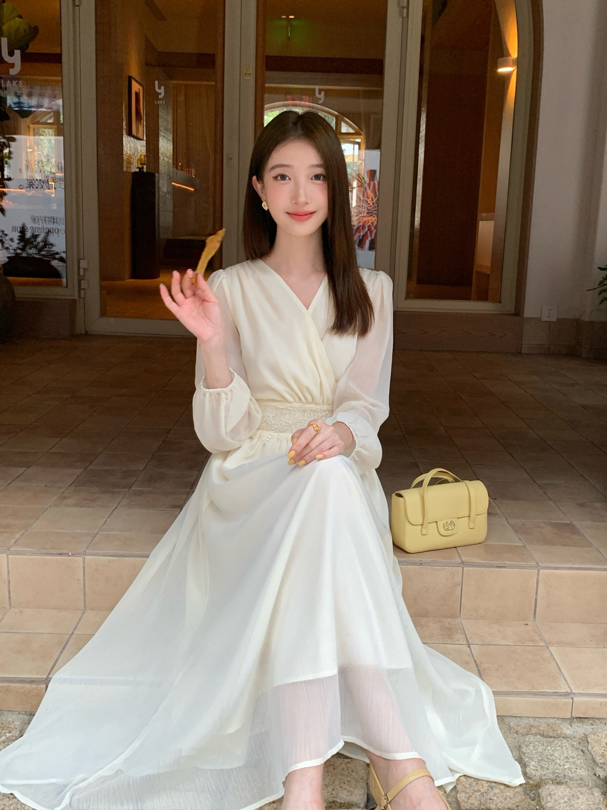 【dress】レースドッキングロングワンピース Q8932