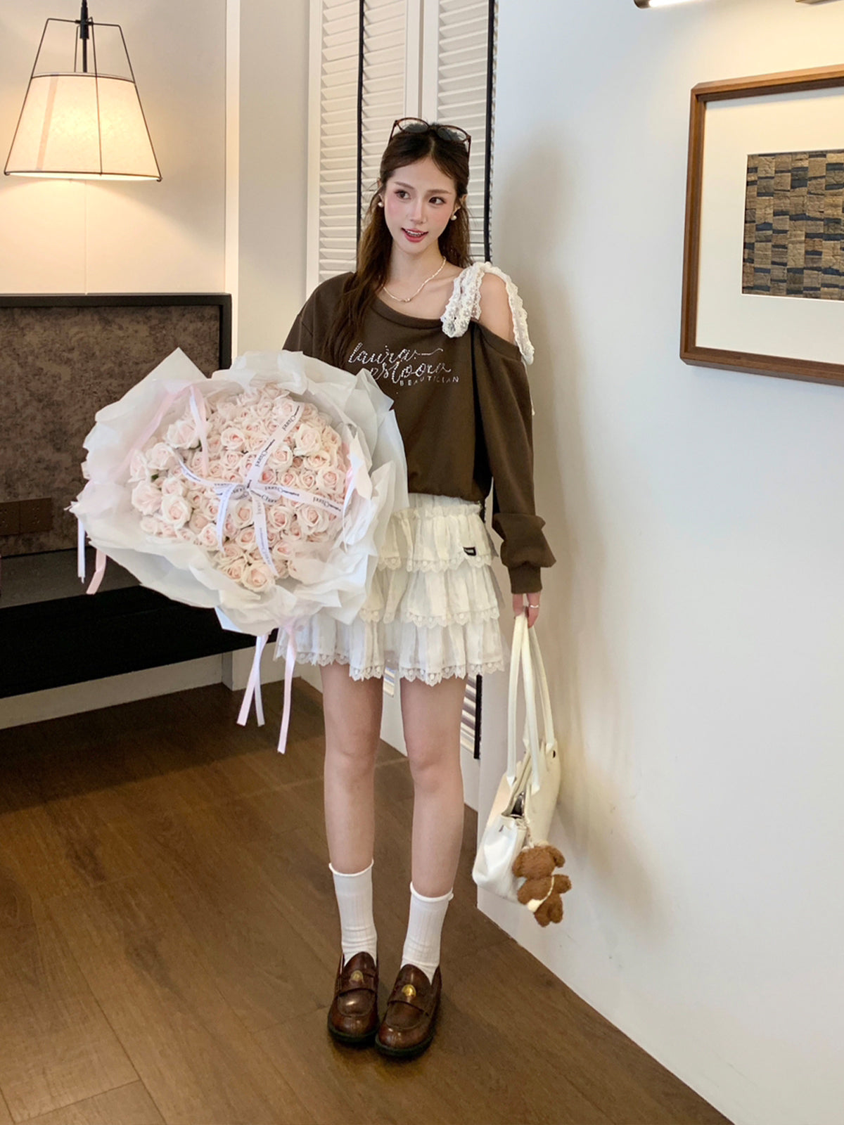 【tops】リボン付きワンショルダートップス Q8941