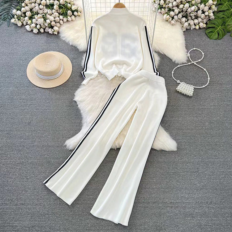 【set】2色ファスナージャケット＋ガウチョパンツニット2点セットF8204