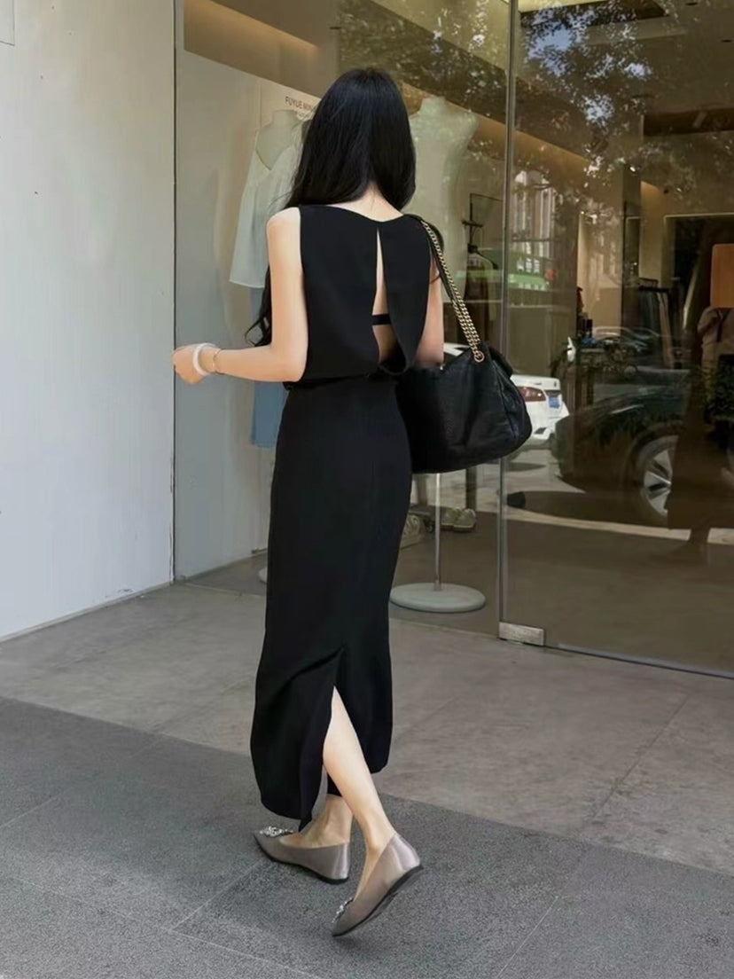 【dress】ノースリーブバックオーポンロングワンピース Q8948