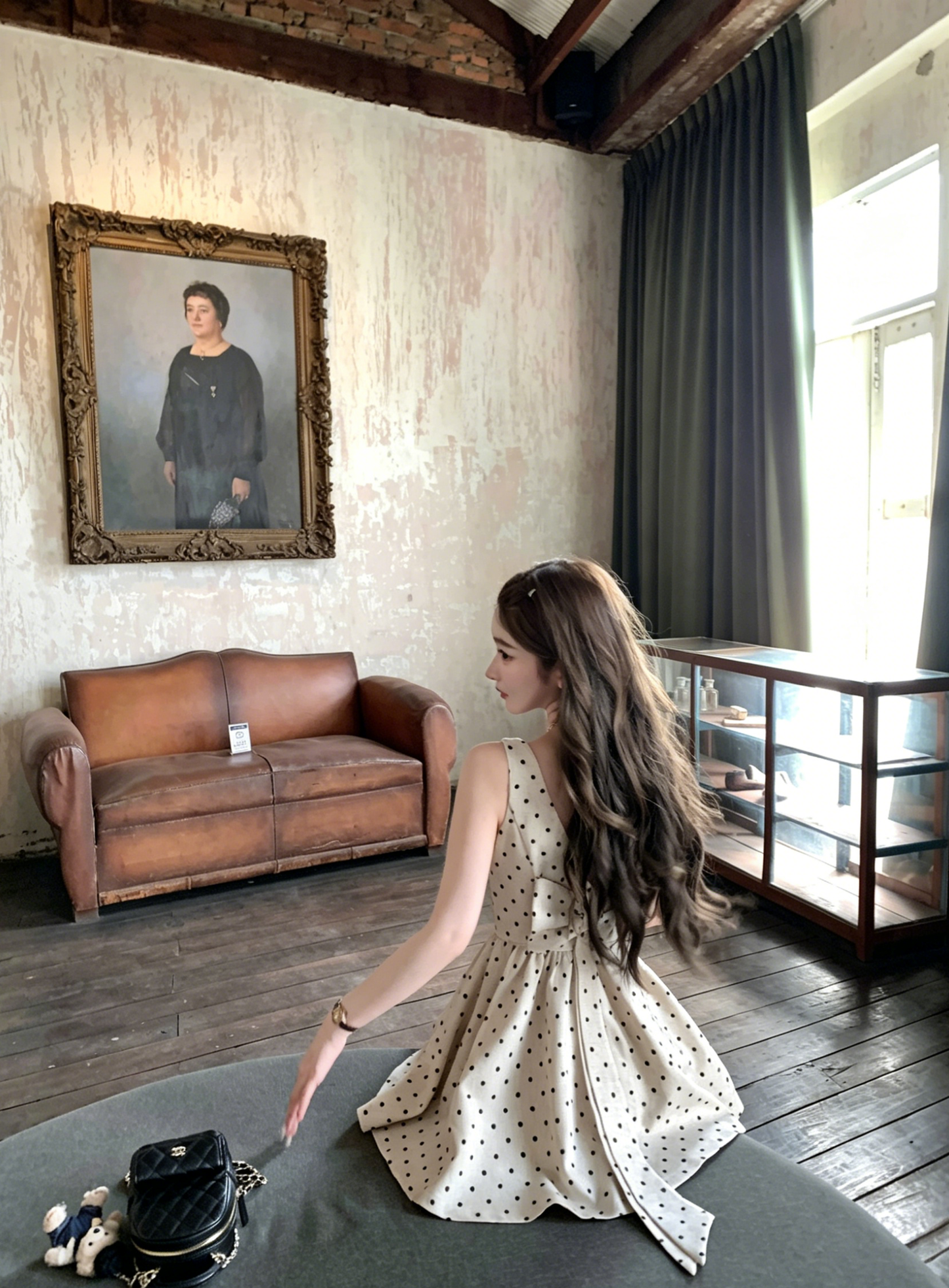 【dress】バックリボンドット柄ミニワンピース　M30198