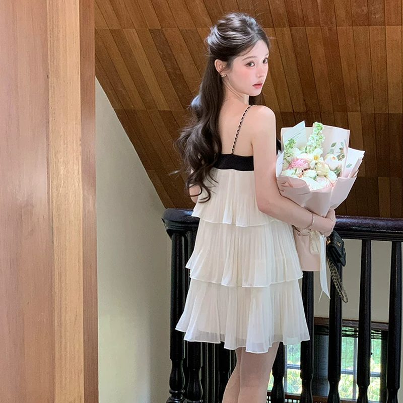 【dress】リボン付きティアードキャミワンピース Q8464